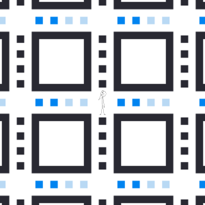 a grid of roads, in the center is a stick figure wondering where to go next